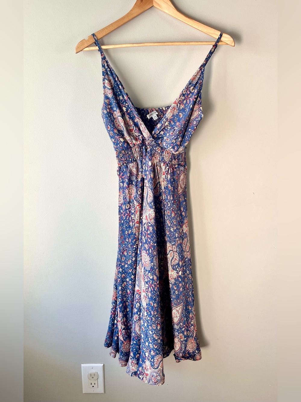 Karma Highway Blue Paisley Spaghetti-Strap Knee-length Dress One Size -Bohemian